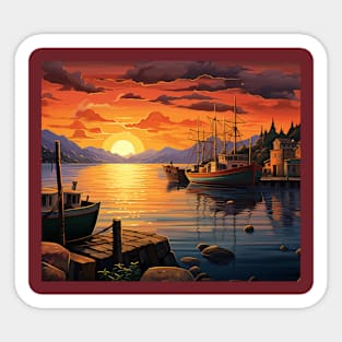 Twilight Marina - Fishing Boats at Dusk Sticker